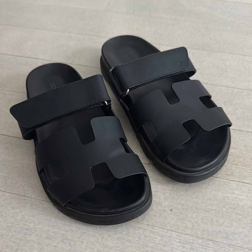 Chypre Slide Sandals Black Leather 38